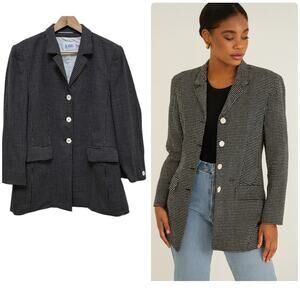 Vintage Jobis Geometric Print  Pocket Button Closure Wool Longline Blazer Large